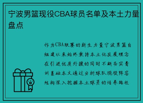 宁波男篮现役CBA球员名单及本土力量盘点