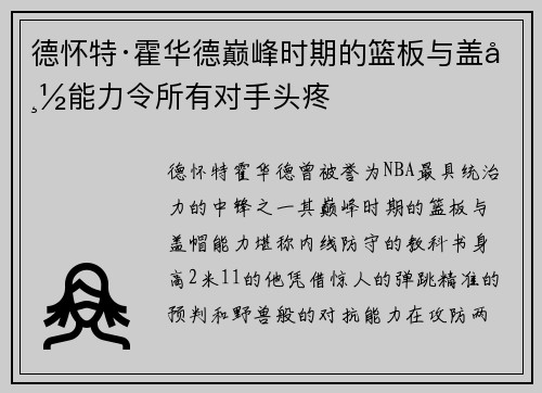 德怀特·霍华德巅峰时期的篮板与盖帽能力令所有对手头疼