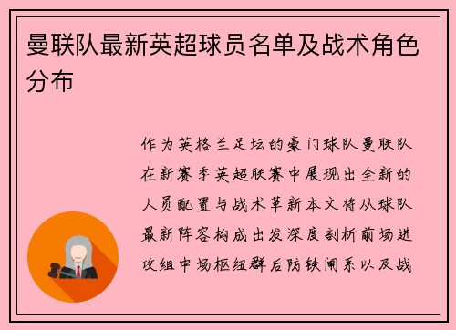 曼联队最新英超球员名单及战术角色分布